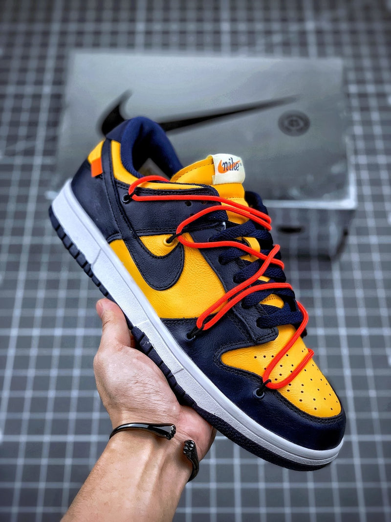 Tênis Nike SB Dunk Low x Off-White University Gold Midnight Navy