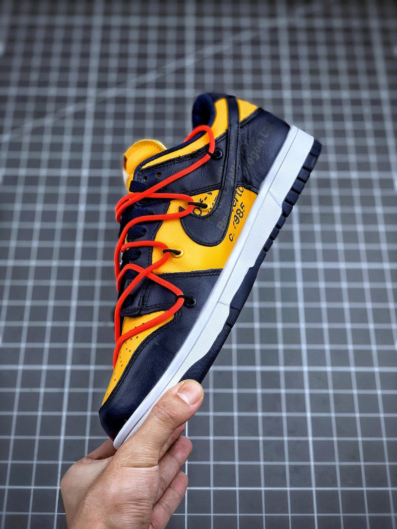 Tênis Nike SB Dunk Low x Off-White University Gold Midnight Navy