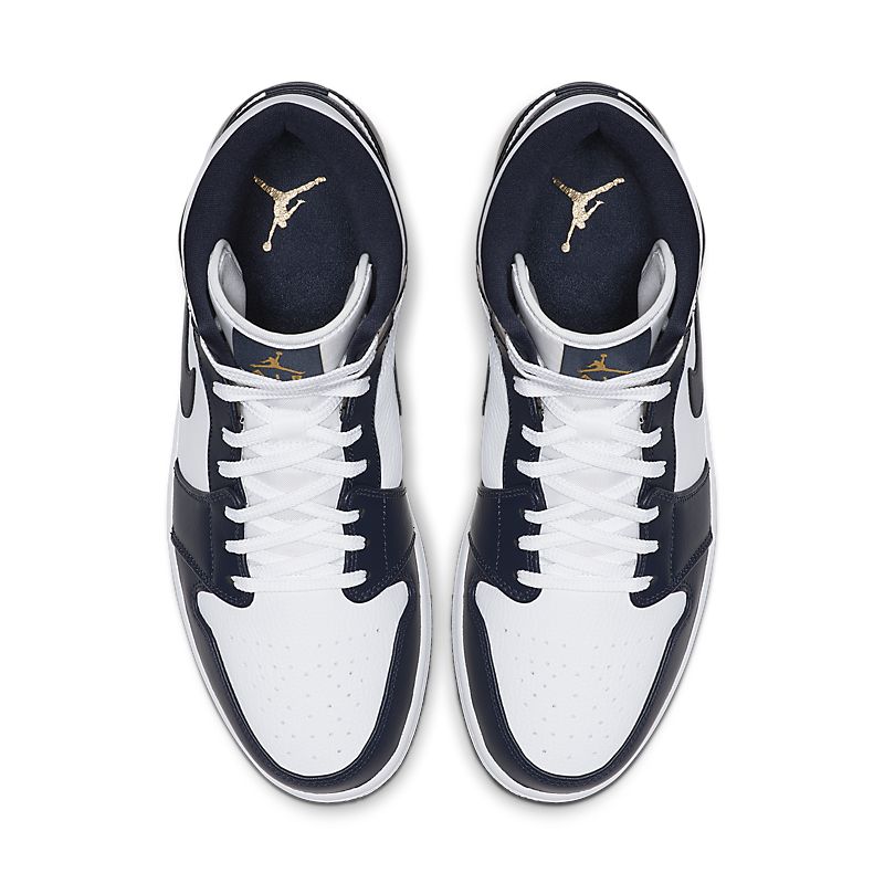 Nike Air Jordan 1 Mid White Metallic Gold Obsidian